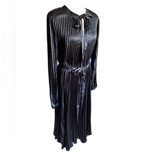 Scoop Black Satiny Pleated Maxi Dress